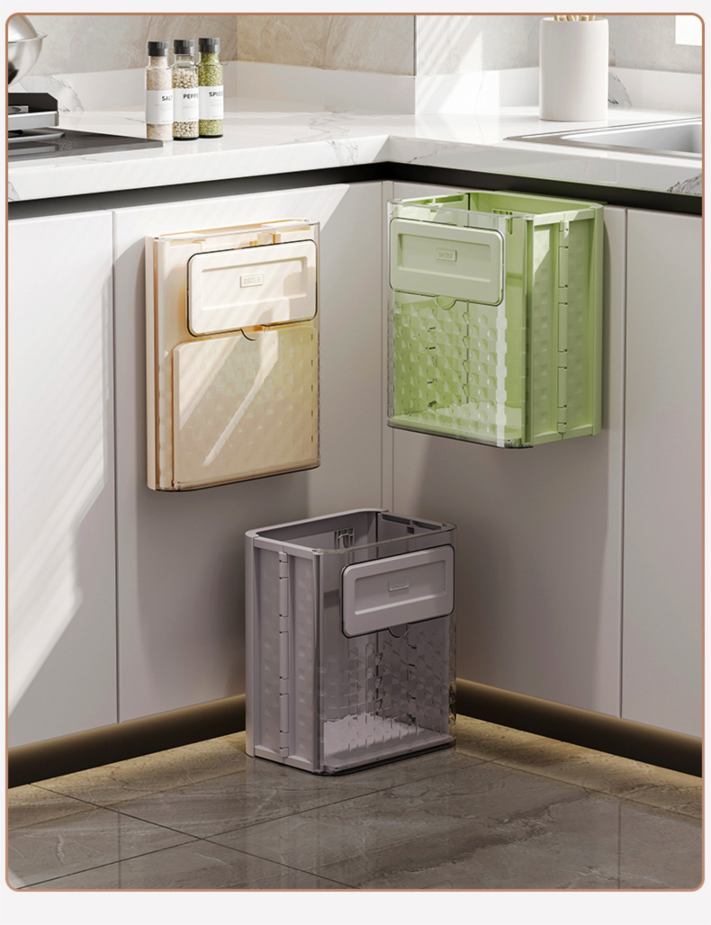 Kitchen Transparent Wall-mounted Trash Bin Storage Barrel Hanging Foldable Trash Bucket Convenient, Practical and Space-saving Zyloraglobal